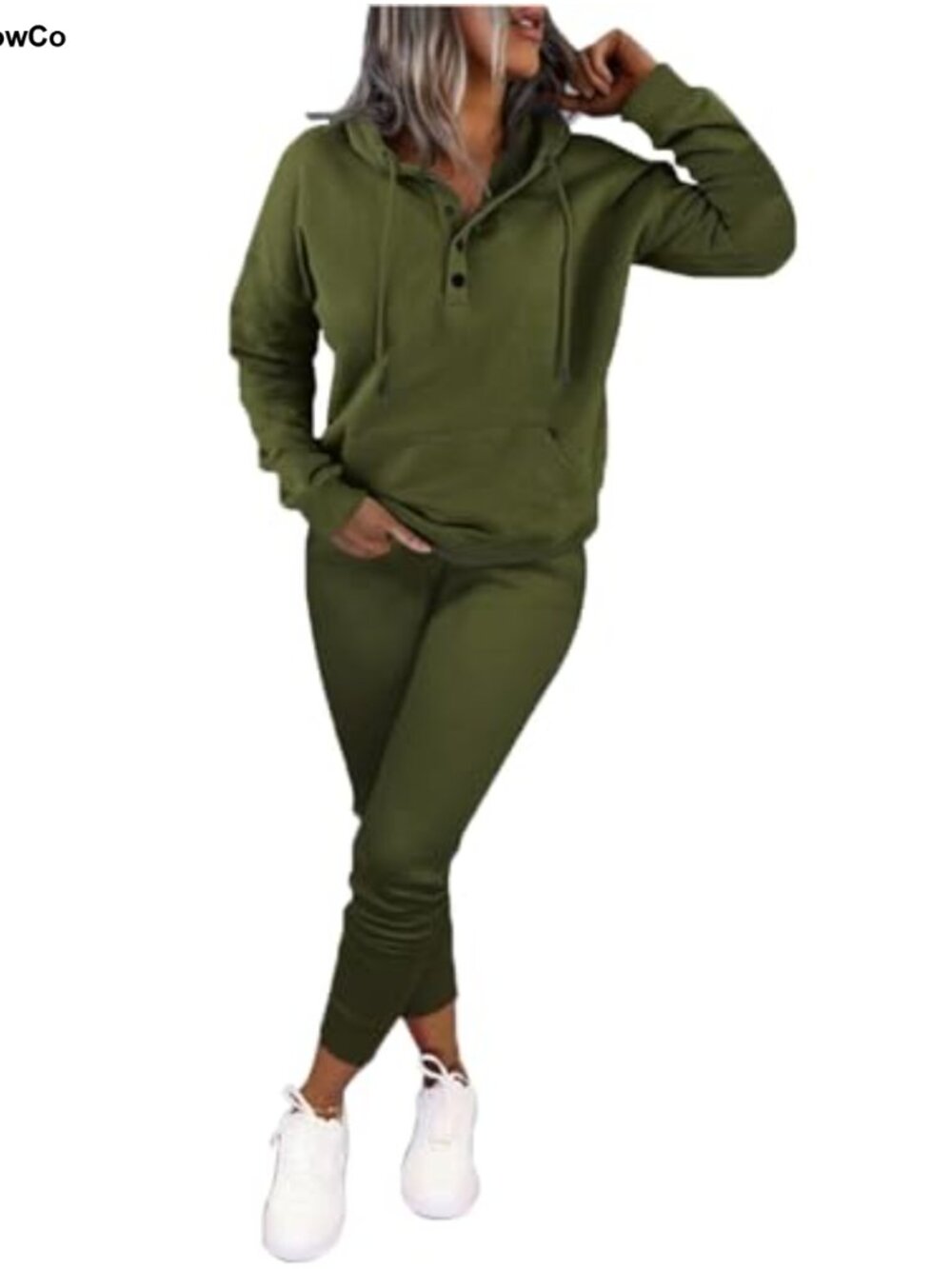Women's 2 Piece Button Placket Hoodie Tracksuit Jogger Pants Set